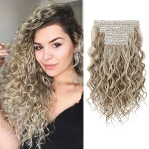 Curly Hair Extensions, 4PCS 16 inch Clip in Hair Extensions Lace Weft Short Curl